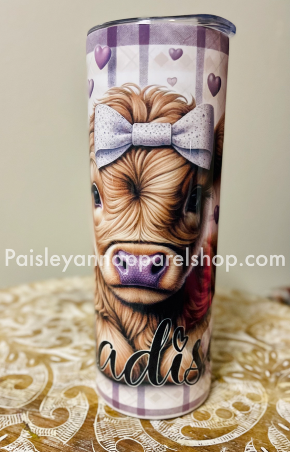 Purple highland cow tumbler