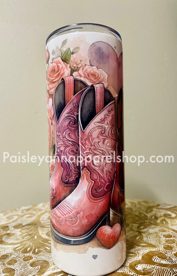 Cowboy boot Valentine’s Day tumbler