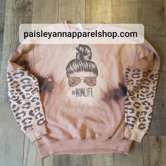 Mom life with leopard sleeve sweatshirt