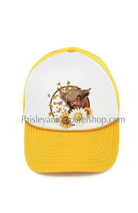 Cow sunflower trucker hat