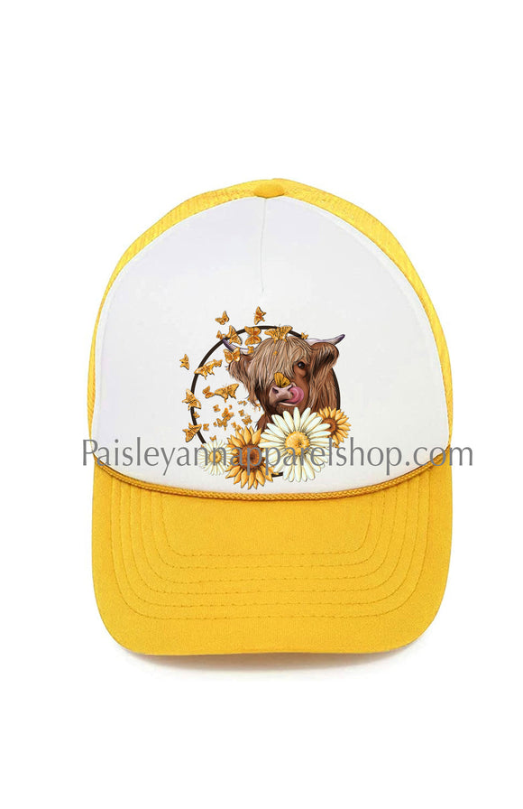 Cow sunflower trucker hat