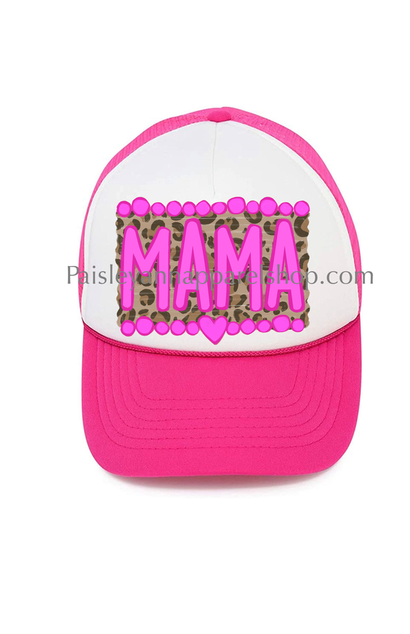 Pink mama leopard trucker hat