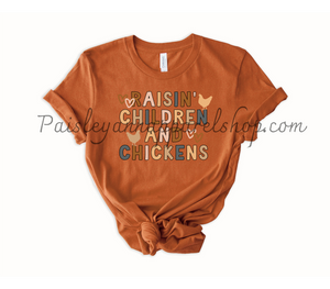 Raisin children and chickens mom on autumn color