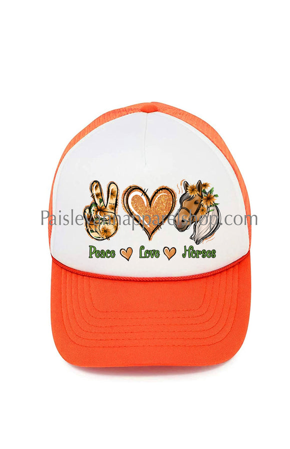 Peace love horses trucker hat