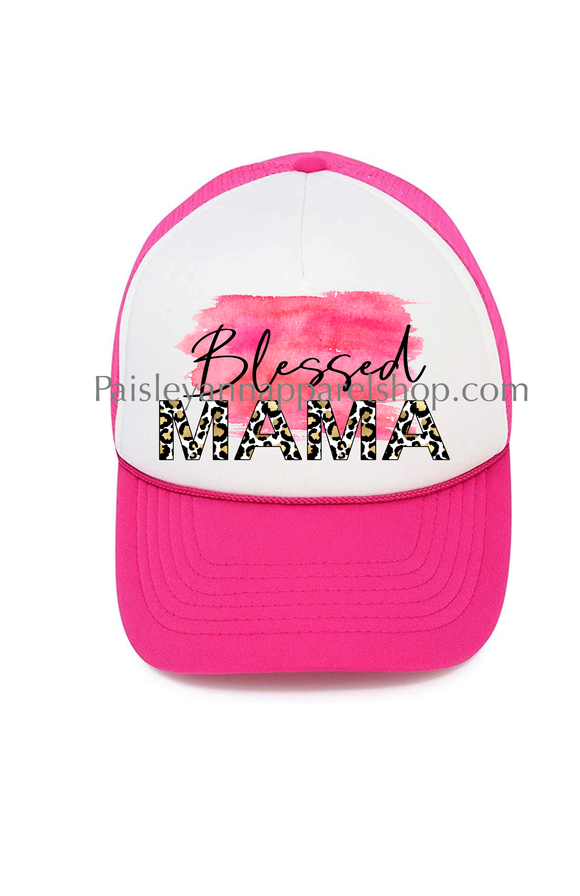 Blessed mama leopard trucker hat