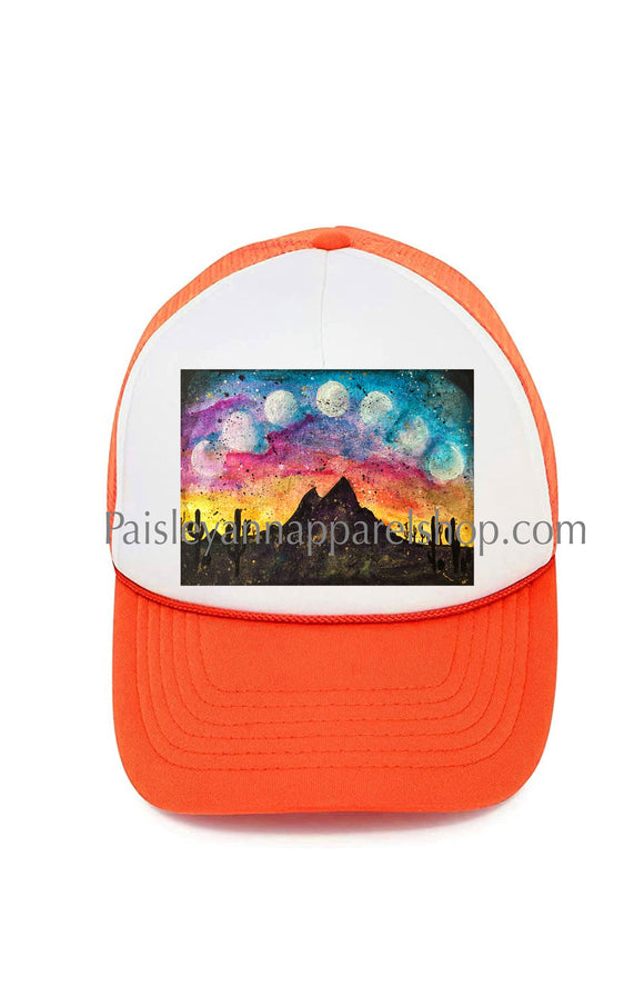 Western moon sunset trucker hat