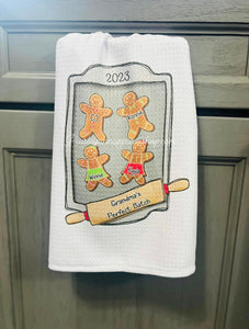 Gingerbread family tea towel christmas