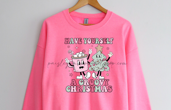 Have yourself a Groovy Christmas pink sweatshirt