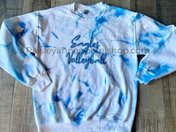Eagles Volleyball- blue tie dye on white sweatshirt