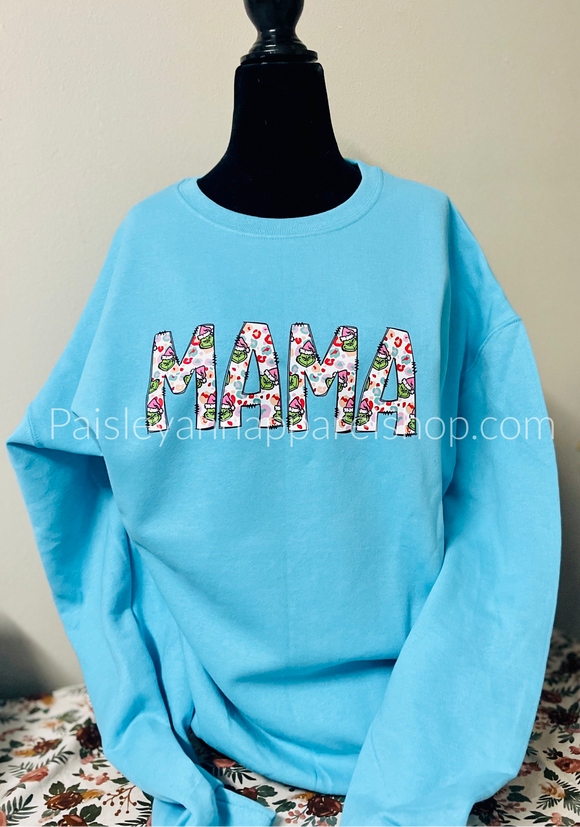 Mama grinch sweatshirt blue