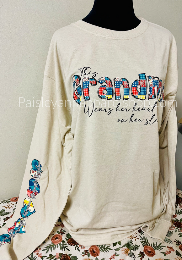 This grandma wears her heart on her sleeve long sleeve shirt