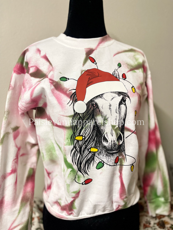Horse Christmas lights tie dye sweatshirts
