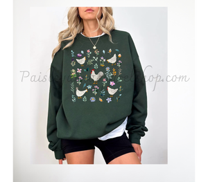 chicken flowers wildflowers sweatshirt green