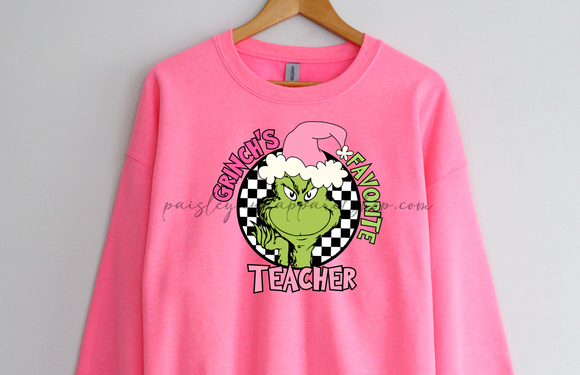Grinch's favorite teacher pink sweatshirt