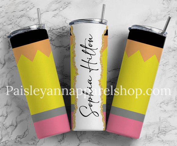 Teacher pencil name 20 oz tumbler