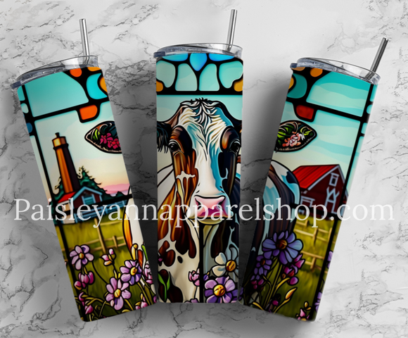Stained glass cow 20 oz tumbler