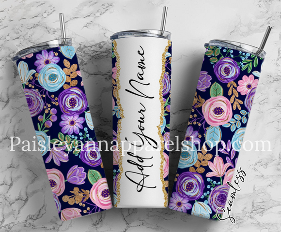 Purple and blue floral 20 oz tumbler