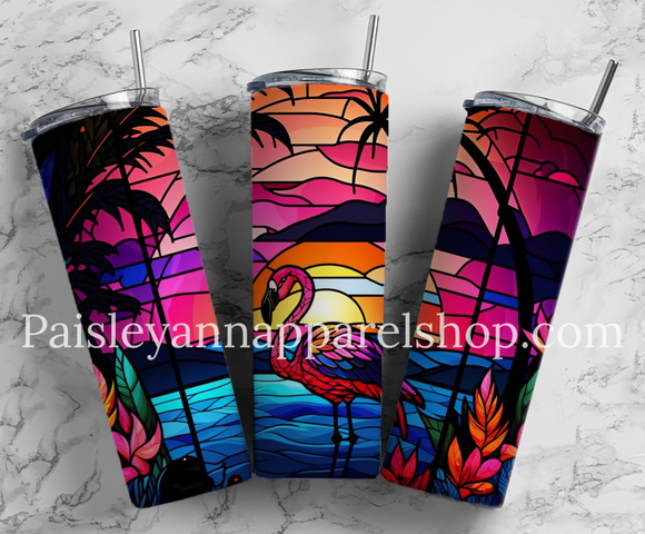 Stained glass flamingo 20 oz tumbler