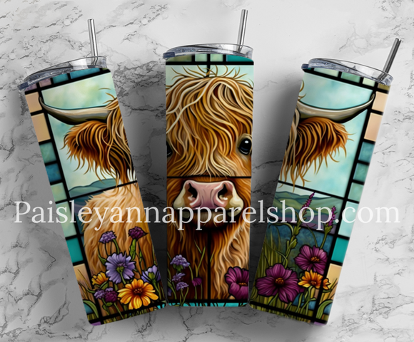 Stained glass highland cow 20 oz tumbler