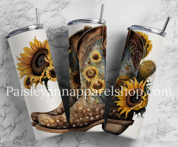 Cowboy boot sunflower 20 oz tumbler