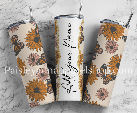 Boho butterfly and floral 20 oz tumbler