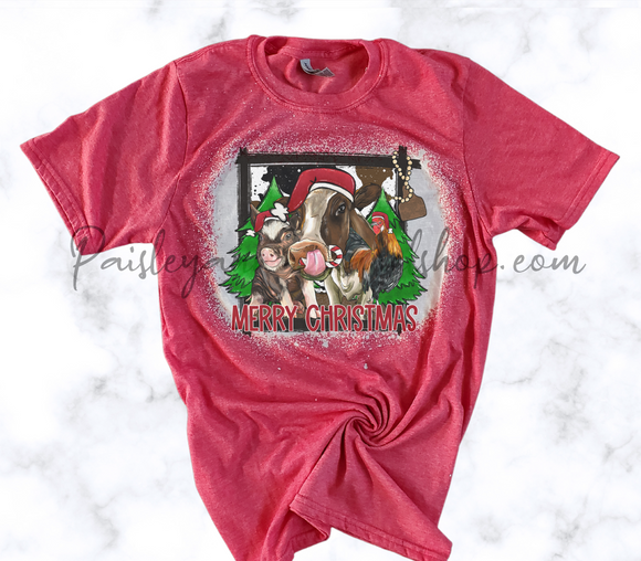 Merry Christmas farm animals cow chicken pig