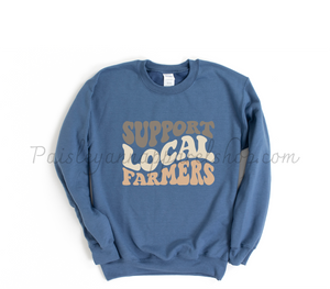 support  local farmers retro blue sweatshirt