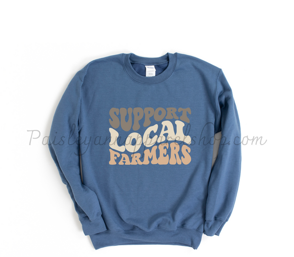 support  local farmers retro blue sweatshirt
