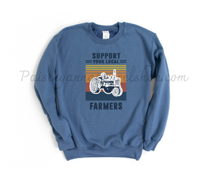 support your local farmer blue sweatshirt