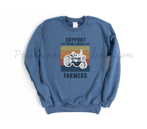 support your local farmer blue sweatshirt