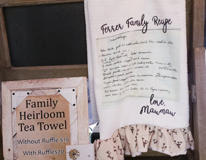 Family heirloom recipe tea towel