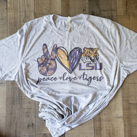 Peace love tigers lsu-- heathered marble option