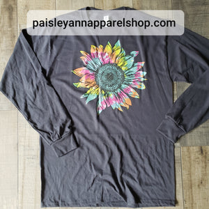 Sunflower tie dye  SCREEN PRINT long T shirt