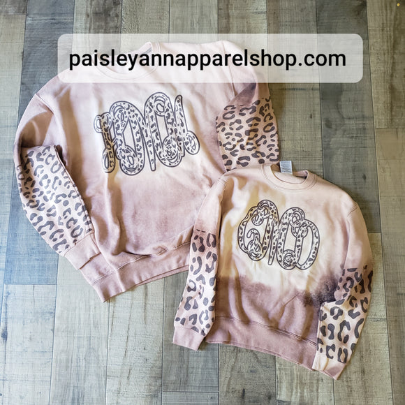Leopard monogram leopard sleeves SWEATSHIRT CHILD SIZE sweater sweat shirt