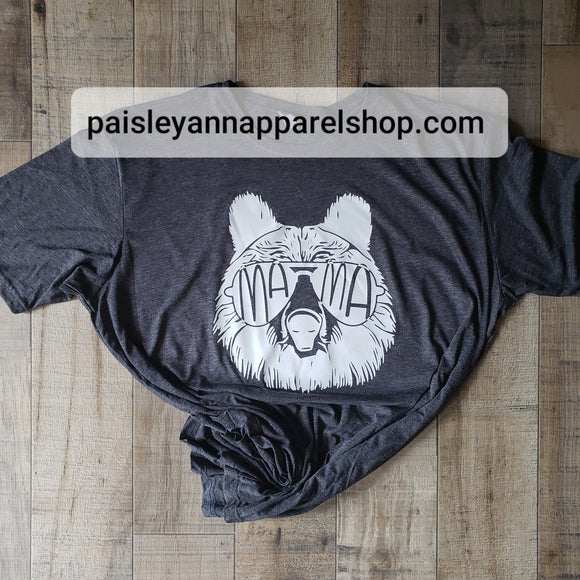Mama bear on charcoal SCREEN PRINT shirt