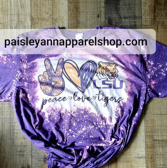 Peace love tigers lsu- purple distressed