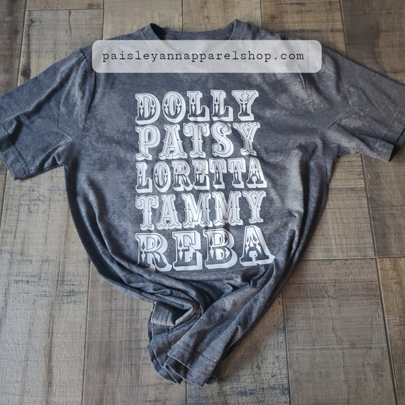 Dolly patsy country singers on GREY shirt  SCREEN PRINT T shirt