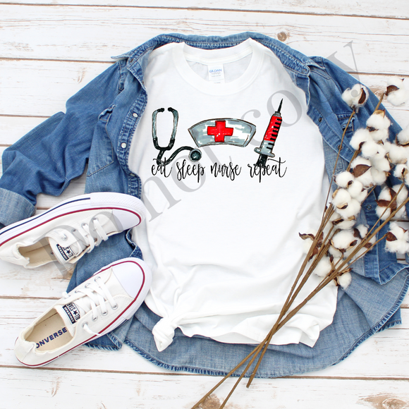 Eat sleep nurse repeat  White T shirt