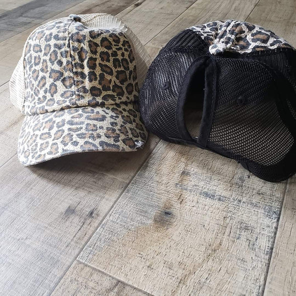 Leopard baseball ponytail hat