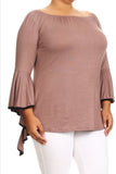 Tan bell sleeve ruffle shirt