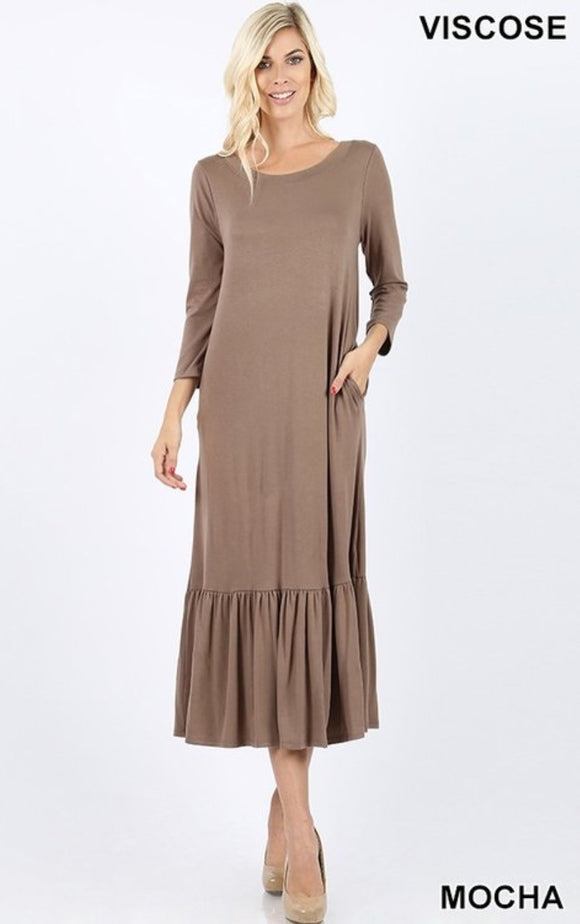 Mocha ruffle dress