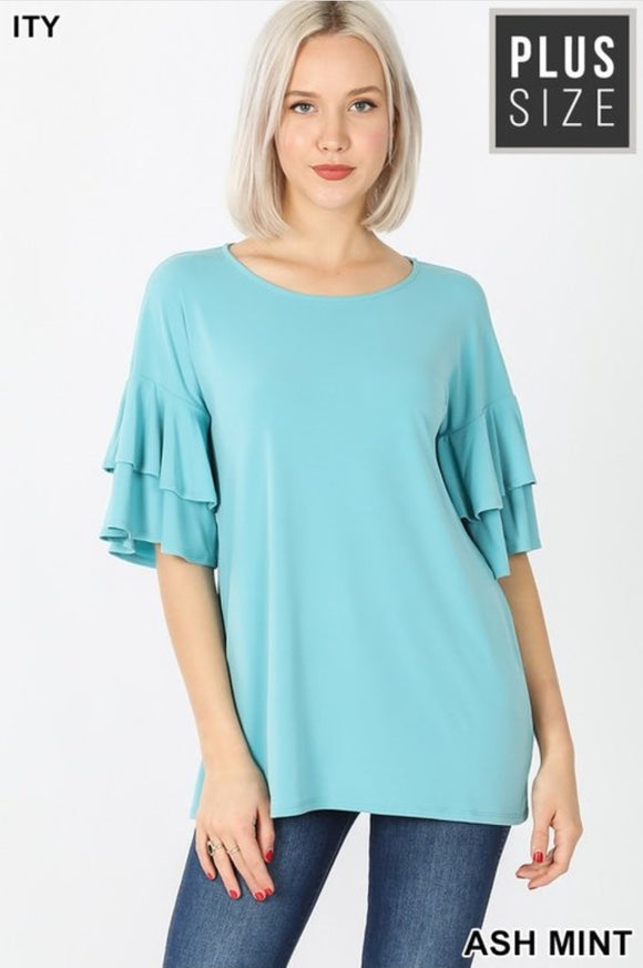 Laura blue plus size ruffle sleeve top