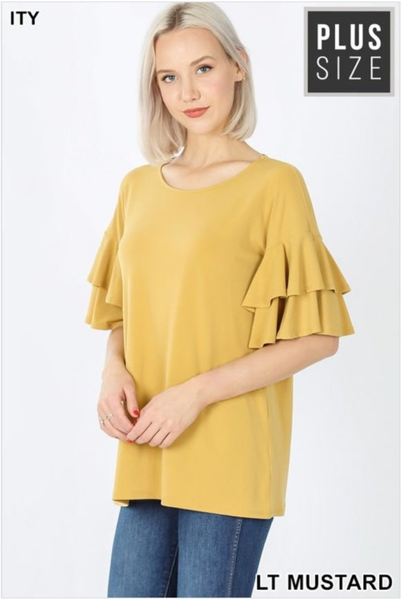 Laura mustard plus size ruffle sleeve top
